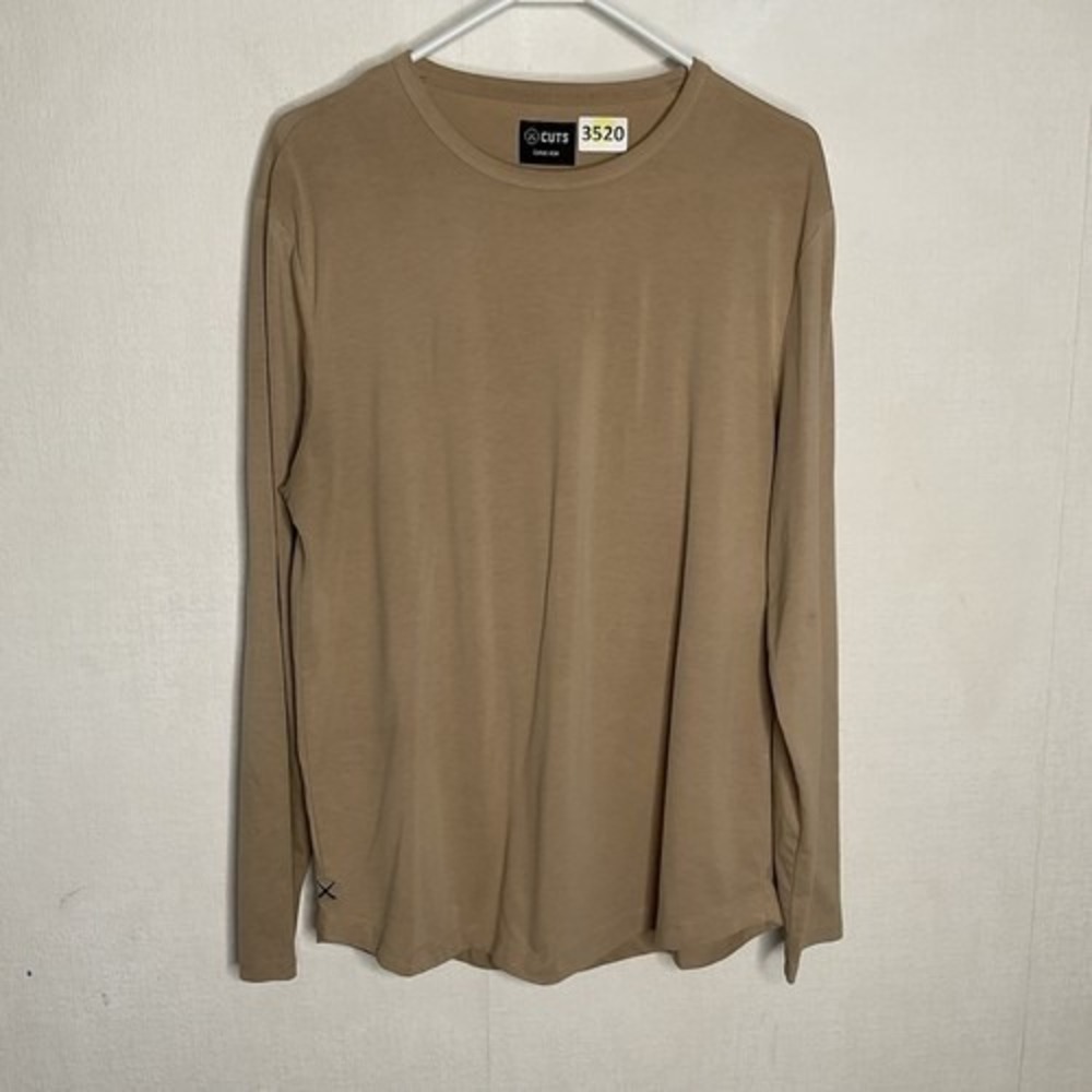 Cuts Curved Hem‎ Beige Long Sleeve Casual Outdoors T-Shirt Men XL China